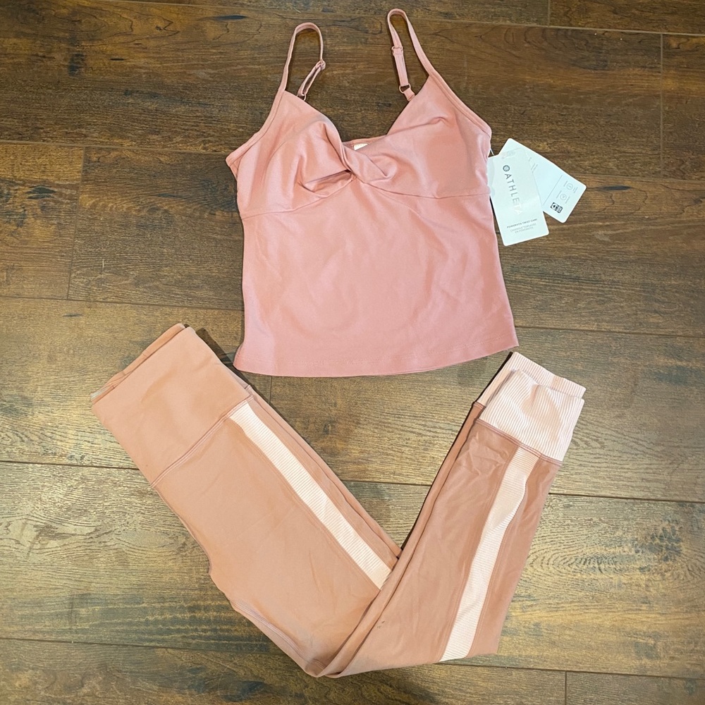 Athleta Powervita Twist Cami Athletic Set in Blush Pink Size S